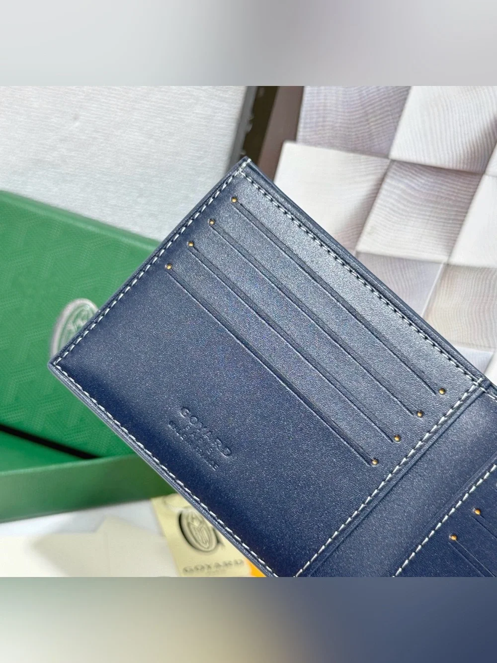 Goyard Navy Goyardine Money Clip with Red Accent